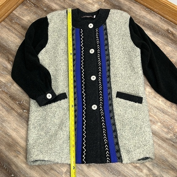 Canvasbacks Lutton & Horsfield Long Sherpa Wool Womens L Coat Jacket Black Gray - Picture 11 of 16